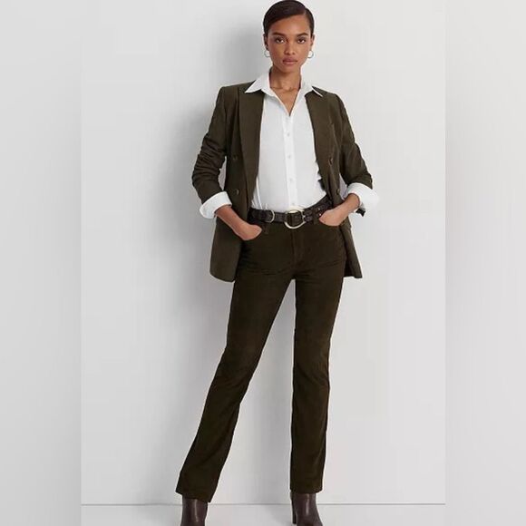 Ralph Lauren Olive Green pants 100% goat suede size 10 NWT - Picture 1 of 13